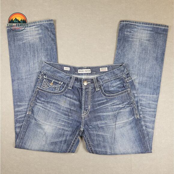 MEK Denim Jeans Y2K Cyber Wide Leg Button Fly Med Wash USA Design Mens Sz 34x34 - Picture 2 of 16